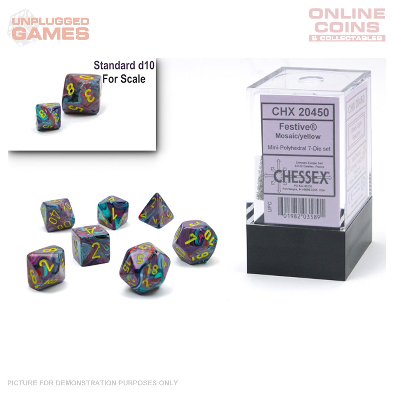 Chessex Festive Mini-hedral Mosaic/yellow 7-Dice set